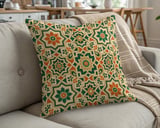 Moroccan Pillow Cover, Geometric Boho Accent Pillow Case, Ornate Faux Gold Print Cushion, Mediterranean Tile Home Decor Gift thumbnail 5