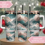 Digital Clouds Pattern, Teal Pink Cloudscape, Geometric Waves, Art Deco, Background, Texture, Digital Paper Bundle, Scrapbook Paper Digital thumbnail 10