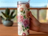 Vintage Rose Tumbler Wrap PNG | Floral Sublimation Design for 20oz Skinny Tumbler | Seamless Digital Download with Free Car Coaster PNGs thumbnail 4