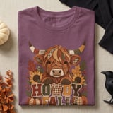 Howdy Fall Highland Cow Tee or Sweatshirt, Faux Patchwork Design thumbnail 21
