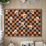 Spooky Skull Bat Stars Halloween Velveteen Blanket, Grunge Checkerboard Woven Throw, Alt Aesthetic Cozy Pillow thumbnail 7