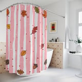 Pink Fall Shower Curtain and Bath Mat, Cute Pastel Autumn Leaves Bathroom Decor, Cottagecore Pinecone Acorn Aesthetic Fall Decor Set thumbnail 6