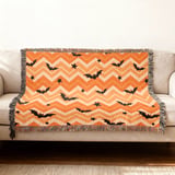 Cute Halloween Bat Chevron Woven Blanket, Soft Velveteen Throw, Spooky Stars Pillow Cover, Orange & Yellow Fall Decor thumbnail 4