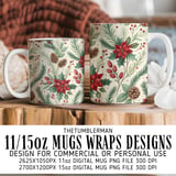 Christmas Poinsettia Tumbler Design, Digital Download, Watercolor Floral Junk Journal Pages, Holiday Scrapbooking Paper, Digital Tumbler PNG thumbnail 4