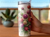 Watercolor Floral Tumbler Sublimation Design PNG | 20oz Skinny Seamless Tapered Digital File with Free Car Coaster Wrap thumbnail 4