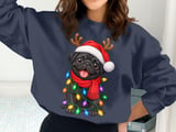 Black Pug Dog Santa Hat Reindeer Antlers Red Scarf Christmas Lights Standard T-Shirts thumbnail 10