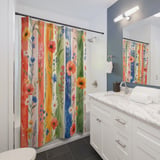 Painterly Meadow Stripe Shower Curtain thumbnail 3