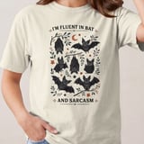 Fluent in Bat and Sarcasm Shirt, Cute Bat Lover T-Shirt, Funny Goth Aesthetic Sweatshirt, Witchy Halloween Gift for Her thumbnail 1