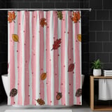 Pink Fall Shower Curtain and Bath Mat, Cute Pastel Autumn Leaves Bathroom Decor, Cottagecore Pinecone Acorn Aesthetic Fall Decor Set thumbnail 1