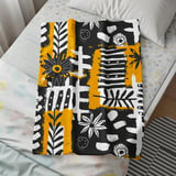 Abstract Floral Velveteen Blanket, Boho Black White Yellow Throw Pillow, Modern Botanical Woven Blanket, Eclectic Art Decor Gift Idea thumbnail 4