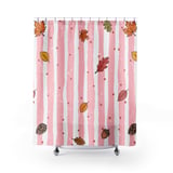 Pink Fall Shower Curtain and Bath Mat, Cute Pastel Autumn Leaves Bathroom Decor, Cottagecore Pinecone Acorn Aesthetic Fall Decor Set thumbnail 2