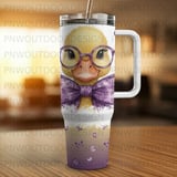 Duckling With Glasses Digital, 40oz Tumbler Sublimation Wrap, Cute Animals, Seamless, Distressed, Tapered PNG, DTF, Waterslide thumbnail 2