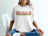 Pickleball Comfort Colors Shirt, Pickleball Retro 1970s Striped Script Lettering, Vintage Graphic Tee thumbnail 2