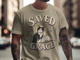 Saved By Grace Christian Cat T-Shirt, Faith Based Tuxedo Kitty and Bible Verse Tee, Cute Religious Floral Women's Gift Shirt thumbnail 6