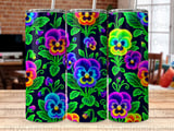 Neon Pansy Tumbler Sublimation PNG, Vibrant Floral 20oz Seamless Design, Glowing Pansies Wrap Digital Download, Car Coaster Files thumbnail 8
