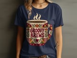 Groovy Brews Coffee Tee or Sweatshirt, Faux Patchwork Design thumbnail 2