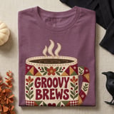 Groovy Brews Coffee Tee or Sweatshirt, Faux Patchwork Design thumbnail 21