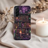 Dark Academia Bookshelf Tough Phone Case, Gothic Dragon Fantasy Book Lover Gift, Witchy Purple Crystal Aesthetic Bookish Phone Cover thumbnail 3