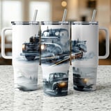 40oz Tumbler Wrap Vintage Truck Driving Through Forest Digital Design, Classic Car Sublimation Wrap PNG for Dad, Husband thumbnail 11