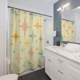 Mid Century Modern Shower Curtain, Bath Mat Retro Atomic Starburst Vintage 1950s Bathroom Decor, Pastel Boho Kitsch Stars Bath Set thumbnail 3
