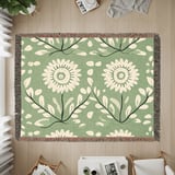Floral Blanket,Pillow, Green and White Flower Design, Botanical Pattern Home Decor, Decorative Pillow Blanket Gift, Floral Print Blanket thumbnail 8