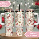 Digital Pattern, Digital Bundle, Macarons, Tea Cup, Floral, Bows, Seamless Pattern, Digital Paper, Commercial Use, Personal Use thumbnail 10