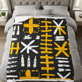 African Mud Cloth Velveteen Blanket, Tribal Art Woven Throw, Abstract Boho Pillow Cover, Black Yellow White Pattern Home Decor Gift thumbnail 8
