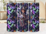 Whimsical Witch 20oz Skinny Tumbler Wrap PNG | Halloween Tumbler Design Seamless Digital Download for Spooky Cute Craft Projects thumbnail 1