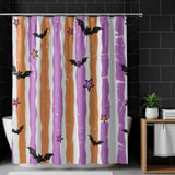 Halloween Shower Curtain and Bath Mat, Spooky Bats and Stripes Bathroom Decor, Cute Pastel Goth Bathroom Set, Retro Whimsigoth Housewarming thumbnail 1