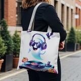Halloween Tote Bag, Ghost DJ, Spooky Music, Bats, Pumpkins, Cute Halloween, Vinyl Record Player, Party Bag, Trick or Treat, Fall Decor thumbnail 2