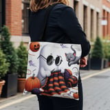 Halloween Tote Bag, Ghost Knitting, Cute Halloween Cat, Pumpkin Patch, Fall Decor, Spooky Season, Trick or Treat, Halloween Party, Gift thumbnail 1