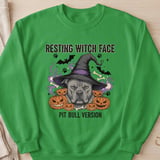 Resting Witch Face Pit Bull Sweatshirt | Halloween Pittie Shirt | Pit Bull Mom Gift | Bully Breed Apparel thumbnail 6