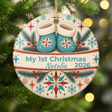 Baby First Christmas Ornament Personalized, Retro 1st Xmas Keepsake Bauble for Newborn Boy Girl, Custom Baby Booties Holiday Tree Decor thumbnail 1
