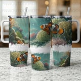 Clownfish 40oz Tumbler Sublimation Wrap Digital, Coral Reef Ocean Sea Life Seamless PNG Design thumbnail 7