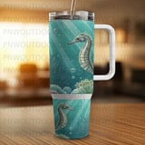 40oz Tumbler Sublimation Wrap Digital Seahorse Ocean Design, Seamless Underwater Marine Life Skinny Tapered Tumbler PNG thumbnail 8