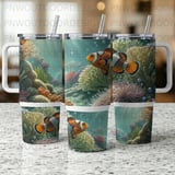 Clownfish 40oz Tumbler Sublimation Wrap Digital, Coral Reef Ocean Sea Life Seamless PNG Design thumbnail 5