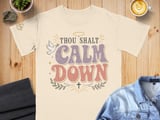 Thou Shalt Calm Down Christian T-Shirt, Retro Groovy Faith Tee, Vintage Dove Cross Shirt, Inspirational Peaceful Spiritual Gift for Her thumbnail 3