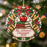 Personalized Teacher Christmas Ornament, Stained Glass Style Teacher Appreciation Gift, Custom Classroom Holiday Tree Decor Keepsake thumbnail 2