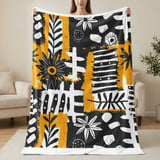 Abstract Floral Velveteen Blanket, Boho Black White Yellow Throw Pillow, Modern Botanical Woven Blanket, Eclectic Art Decor Gift Idea thumbnail 12