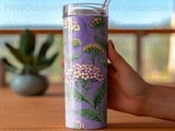 20oz Tumbler Sublimation PNG Purple Floral Seamless Wrap Design | Wildflower Digital File Tapered + Car Coaster | Botanical Cottagecore thumbnail 4
