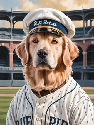 Golden Retriever in Vintage Baseball Uniform