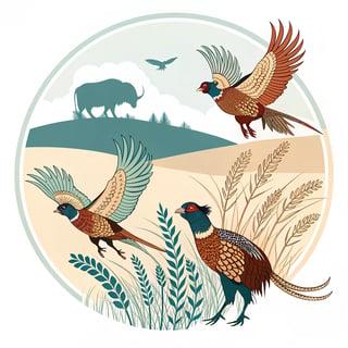 Ring-necked Pheasants Vector Graphic