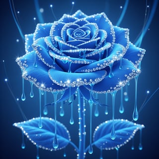 Glowing Blue Rose with Rhinestones