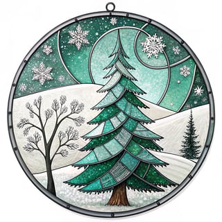 Winter Pine Tree Stained Glass Medallion