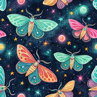Brightly Colored Moths in Cosmic Night