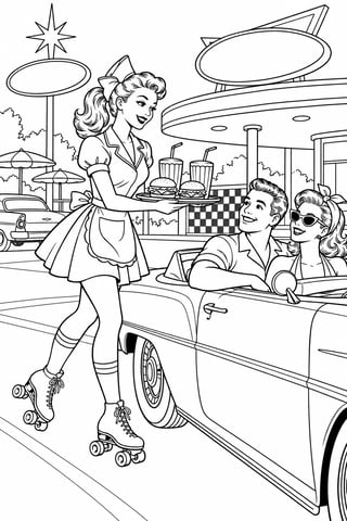 Roller-Skating Carhop Coloring Page
