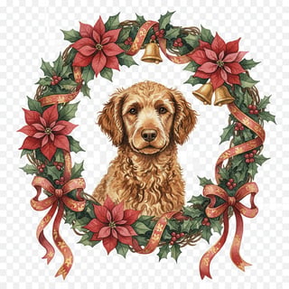 Curly-coated Retriever in Christmas Wreath