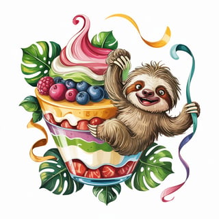 Whimsical Baby Sloth on Fruit Parfait