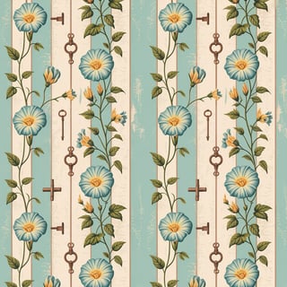 Vintage Floral Striped Wallpaper