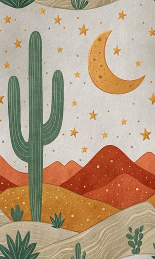 Minimalist Desert Illustration with Cactus